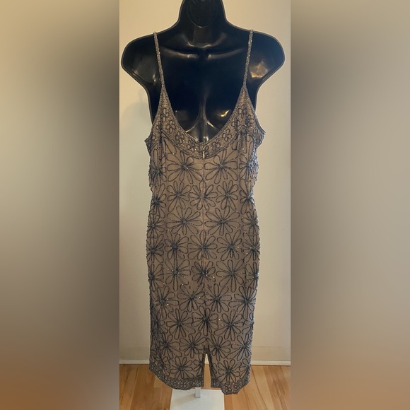 👗Pape’ll Boutique Evening Beaded Sequin Floral Dress. Color: Grey/Blue. Size:14 - Picture 5 of 7